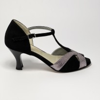 Scarpa da ballo donna latino americano ballo da sala liscio camoscio nero glitter arcobaleno suola cuoio tacco 70 rocchetto