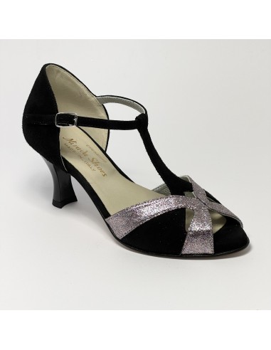 Scarpa da ballo donna latino americano ballo da sala liscio camoscio nero glitter arcobaleno suola cuoio tacco 70 rocchetto