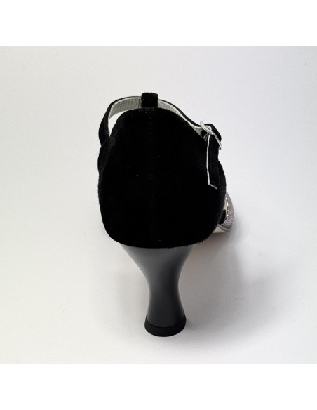 Scarpa da ballo donna latino americano ballo da sala liscio camoscio nero glitter arcobaleno suola cuoio tacco 70 rocchetto