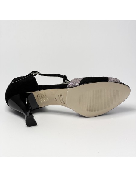 Scarpa da ballo donna latino americano ballo da sala liscio camoscio nero glitter arcobaleno suola cuoio tacco 70 rocchetto