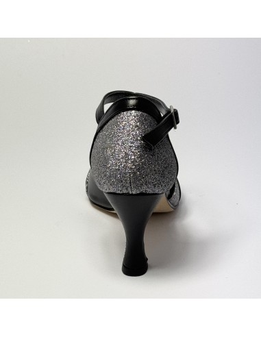 Scarpa da ballo donna latino americano ballo da sala liscio pelle nero glitter canna di fucile suola cuoio pomiciato tacco 70