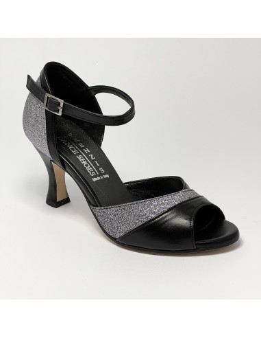 Scarpa da ballo donna latino americano ballo da sala liscio pelle nero glitter canna di fucile suola cuoio pomiciato tacco 70
