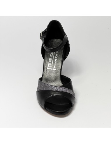 Scarpa da ballo donna latino americano ballo da sala liscio pelle nero glitter canna di fucile suola cuoio pomiciato tacco 70