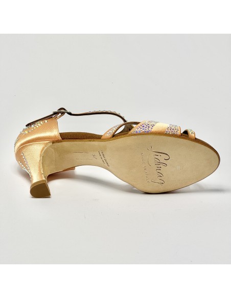 Scarpe da ballo donna latino americano ballo da sala liscio raso carne strass boreali memory suola cuoio tacco 70 rocchetto