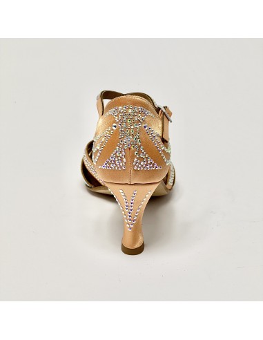 Scarpe da ballo donna latino americano ballo da sala liscio raso carne strass boreali memory suola cuoio tacco 70 rocchetto