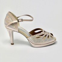 Scarpa da ballo donna latino americano ballo da sala raso cipria strass boreali plateau suola bufalo tacco 85 stiletto