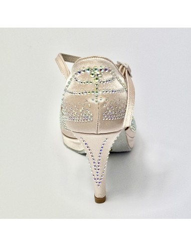 Scarpa da ballo donna latino americano ballo da sala raso cipria strass boreali plateau suola bufalo tacco 85 stiletto