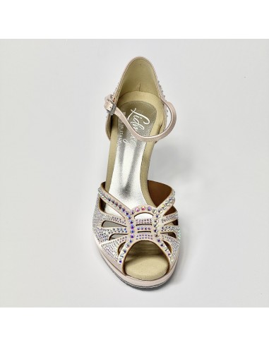 Scarpa da ballo donna latino americano ballo da sala raso cipria strass boreali plateau suola bufalo tacco 85 stiletto