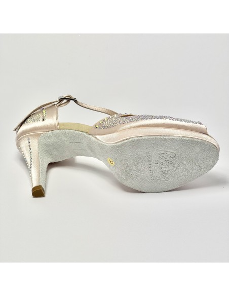 Scarpa da ballo donna latino americano ballo da sala raso cipria strass boreali plateau suola bufalo tacco 85 stiletto