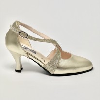 Scarpa da ballo donna ballo da sala liscio tango latino pelle glitter platino suola bufalo tacco 70 rocchetto