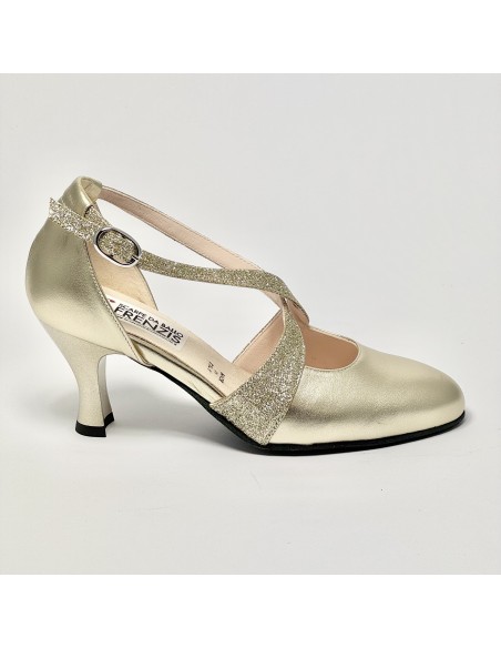 Scarpa da ballo donna ballo da sala liscio tango latino pelle glitter platino suola bufalo tacco 70 rocchetto
