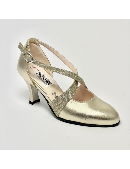 Scarpa da ballo donna ballo da sala liscio tango latino pelle glitter platino suola bufalo tacco 70 rocchetto