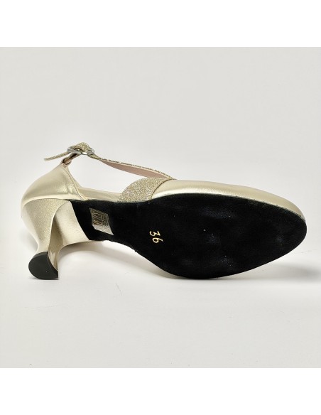 Scarpa da ballo donna ballo da sala liscio tango latino pelle glitter platino suola bufalo tacco 70 rocchetto