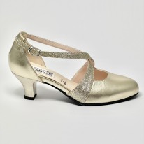 Scarpa da ballo donna ballo da sala liscio tango latino pelle glitter platino suola bufalo tacco 50