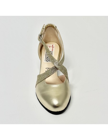 Scarpa da ballo donna ballo da sala liscio tango latino pelle glitter platino suola bufalo tacco 50