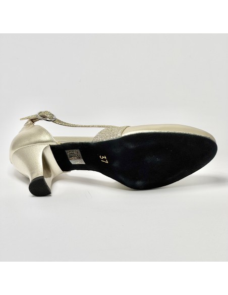 Scarpa da ballo donna ballo da sala liscio tango latino pelle glitter platino suola bufalo tacco 50