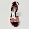 Scarpa da ballo donna latino americano ballo da sala liscio raso rosso strass boreali plateau suola cuoio tacco 85 stiletto