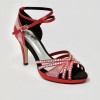 Scarpa da ballo donna latino americano ballo da sala liscio raso rosso strass boreali plateau suola cuoio tacco 85 stiletto