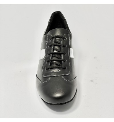 Scarpa da ballo uomo latino americano ballo da sala liscio tango pelle nero argento suola bufalo zeppa 2 cm