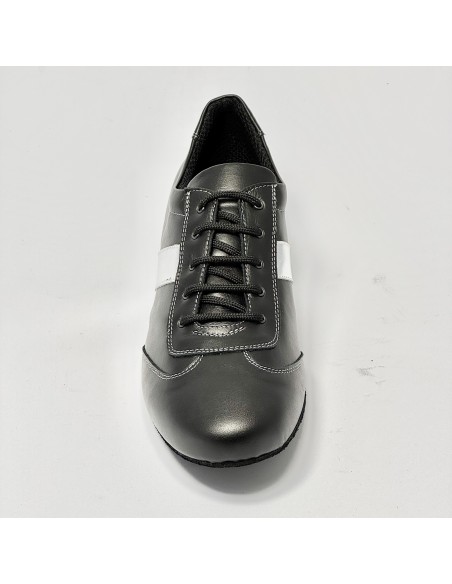 Scarpa da ballo uomo latino americano ballo da sala liscio tango pelle nero argento suola bufalo zeppa 2 cm
