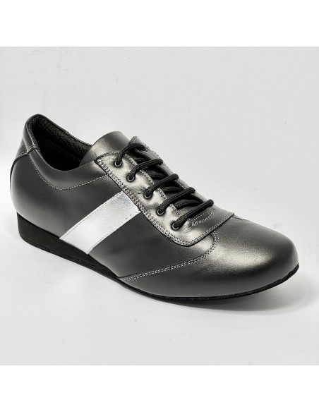 Scarpa da ballo uomo latino americano ballo da sala liscio tango pelle nero argento suola bufalo zeppa 2 cm