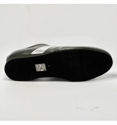 Scarpa da ballo uomo latino americano ballo da sala liscio tango pelle nero argento suola bufalo zeppa 2 cm