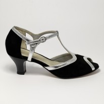 Scarpa da ballo donna latino americano ballo da sala liscio camoscio nero pelle argento suola cuoio pomiciato tacco 50
