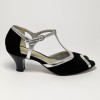 Scarpa da ballo donna latino americano ballo da sala liscio camoscio nero pelle argento suola cuoio pomiciato tacco 50