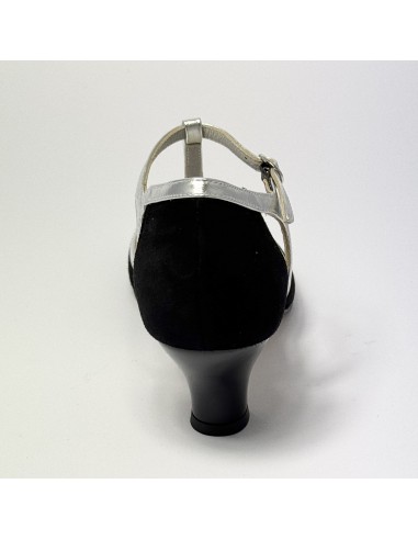 Scarpa da ballo donna latino americano ballo da sala liscio camoscio nero pelle argento suola cuoio pomiciato tacco 50