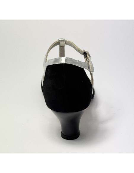 Scarpa da ballo donna latino americano ballo da sala liscio camoscio nero pelle argento suola cuoio pomiciato tacco 50