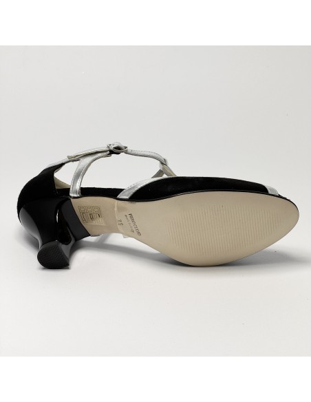 Scarpa da ballo donna latino americano ballo da sala liscio camoscio nero pelle argento suola cuoio pomiciato tacco 50