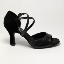 Scarpa da ballo donna latino americano ballo da sala liscio pelle camoscio nero suola bufalo tacco 70 rocchetto