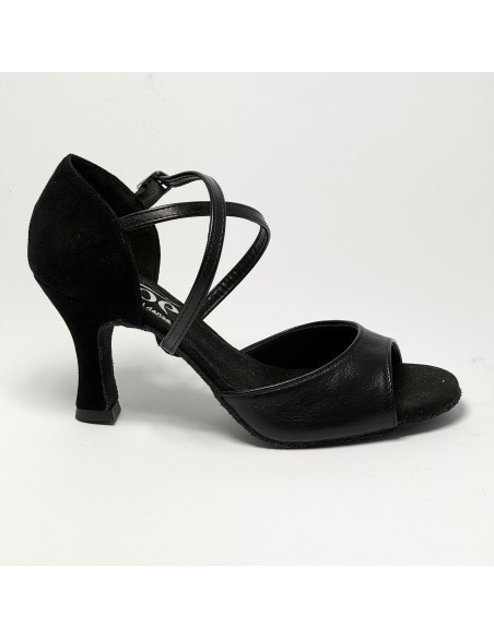 Scarpa da ballo donna latino americano ballo da sala liscio pelle camoscio nero suola bufalo tacco 70 rocchetto