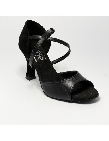 Scarpa da ballo donna latino americano ballo da sala liscio pelle camoscio nero suola bufalo tacco 70 rocchetto