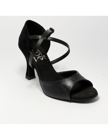 Scarpa da ballo donna latino americano ballo da sala liscio pelle camoscio nero suola bufalo tacco 70 rocchetto