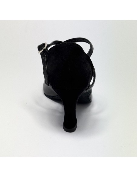 Scarpa da ballo donna latino americano ballo da sala liscio pelle camoscio nero suola bufalo tacco 70 rocchetto