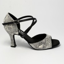 Scarpa da ballo donna latino americano tango ballo liscio da sala pelle stampata pitone bianco suola bufalo tacco 70 rocchetto