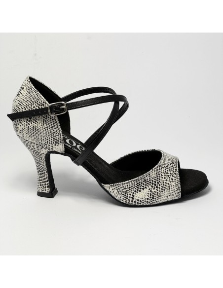 Scarpa da ballo donna latino americano tango ballo liscio da sala pelle stampata pitone bianco suola bufalo tacco 70 rocchetto