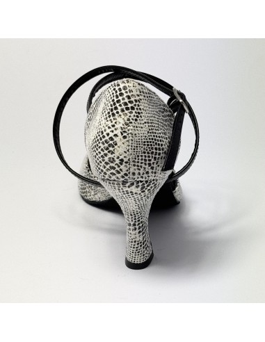 Scarpa da ballo donna latino americano tango ballo liscio da sala pelle stampata pitone bianco suola bufalo tacco 70 rocchetto