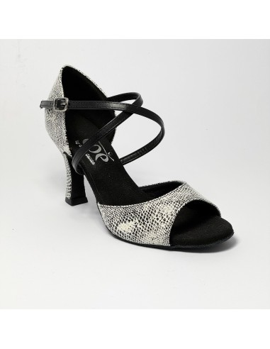 Scarpa da ballo donna latino americano tango ballo liscio da sala pelle stampata pitone bianco suola bufalo tacco 70 rocchetto