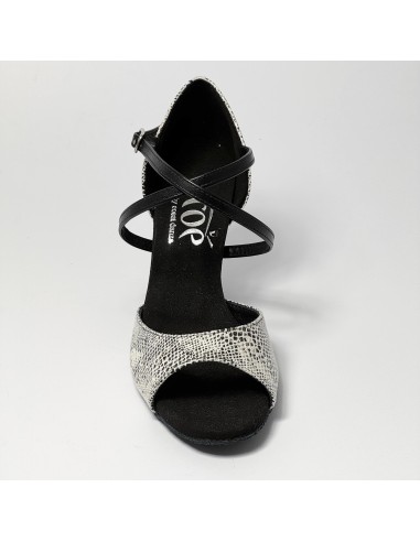 Scarpa da ballo donna latino americano tango ballo liscio da sala pelle stampata pitone bianco suola bufalo tacco 70 rocchetto