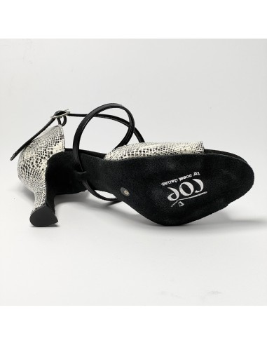 Scarpa da ballo donna latino americano tango ballo liscio da sala pelle stampata pitone bianco suola bufalo tacco 70 rocchetto