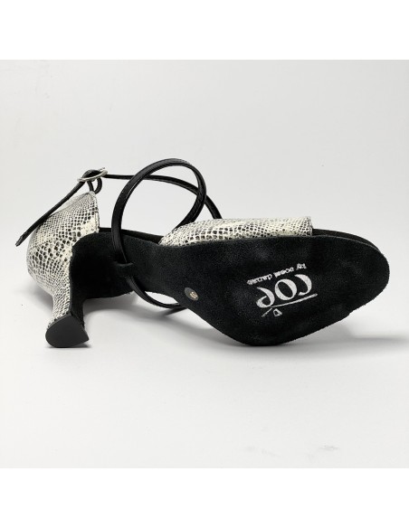 Scarpa da ballo donna latino americano tango ballo liscio da sala pelle stampata pitone bianco suola bufalo tacco 70 rocchetto