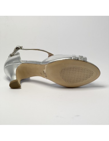 Scarpa da ballo donna latino americano ballo da sala liscio pelle glitter argento suola cuoio pomiciato tacco 50