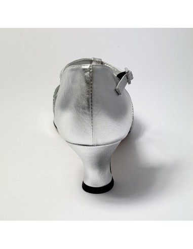 Scarpa da ballo donna latino americano ballo da sala liscio pelle glitter argento suola cuoio tacco 50 rocchetto