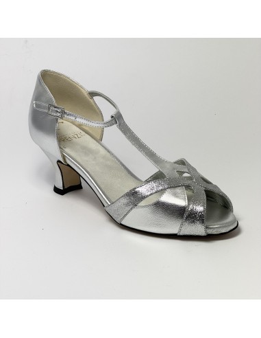 Scarpa da ballo donna latino americano ballo da sala liscio pelle glitter argento suola cuoio tacco 50 rocchetto
