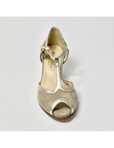 Scarpa da ballo donna latino americano ballo da sala liscio camoscio beige pelle platino suola cuoio pomiciato tacco 50