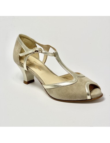Scarpa da ballo donna latino americano ballo da sala liscio camoscio beige pelle platino suola cuoio pomiciato tacco 50