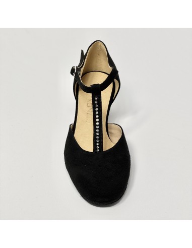 Scarpa da ballo donna ballo da sala liscio standard camoscio nero strass suola bufalo tacco 30 largo