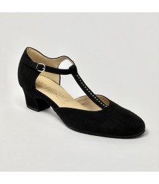 Scarpa da ballo donna ballo da sala liscio standard camoscio nero strass suola bufalo tacco 30 largo